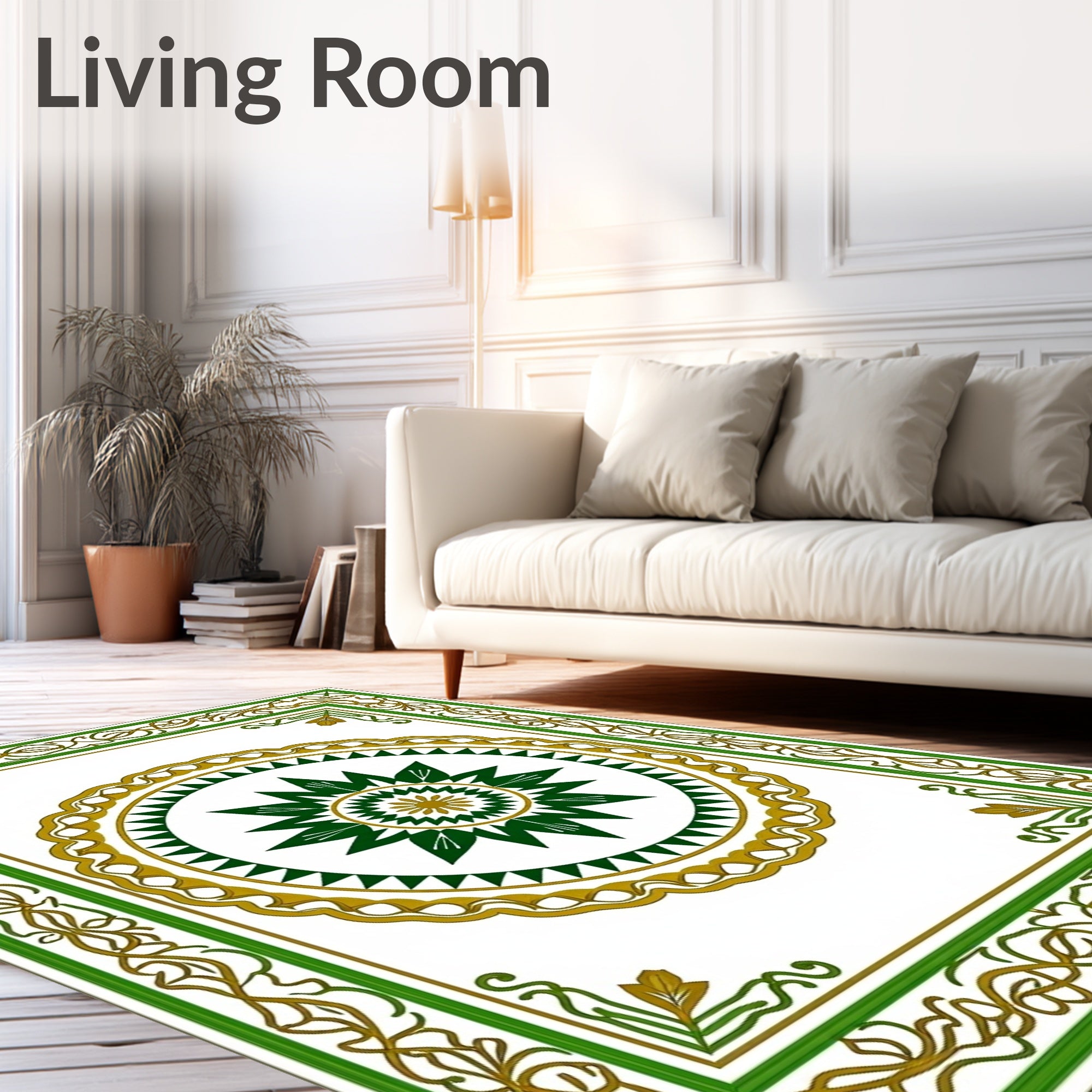 Ornate Green Gold Central Medallion Rug