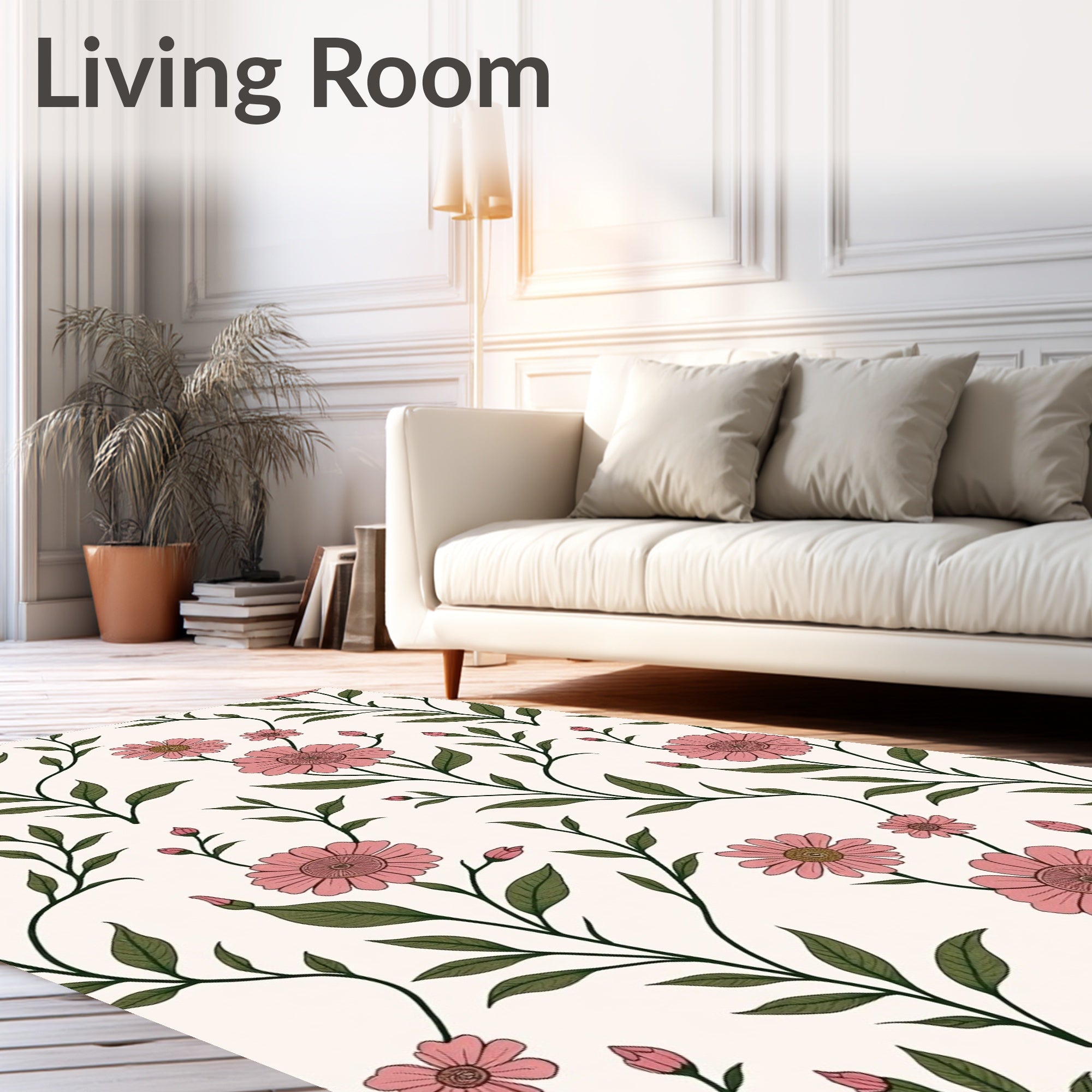 Vintage Pink Floral Vine Pattern Rug