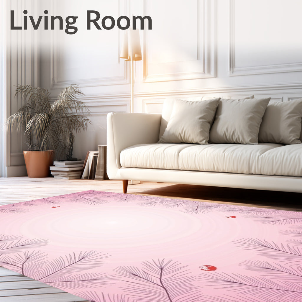 Pink Feather Vines with Red Orbs Rug