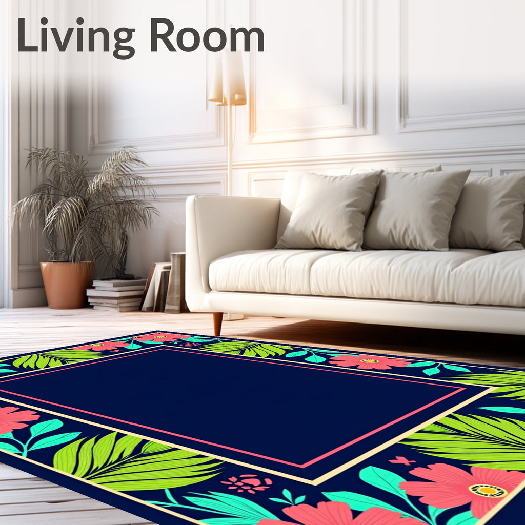 Tropical Floral Patterned Border Rug