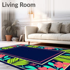 Tropical Floral Patterned Border Rug