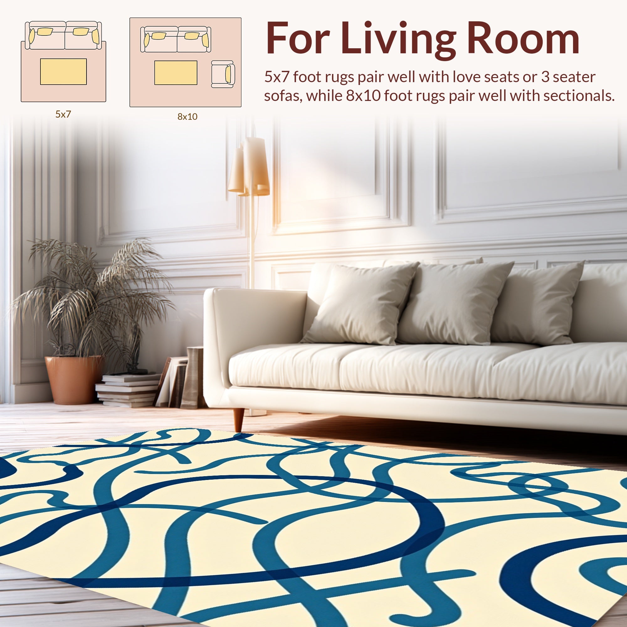 Intertwined Blue Abstract Waves Design Rug