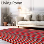Bold Red Black White Stripe Pattern Rug