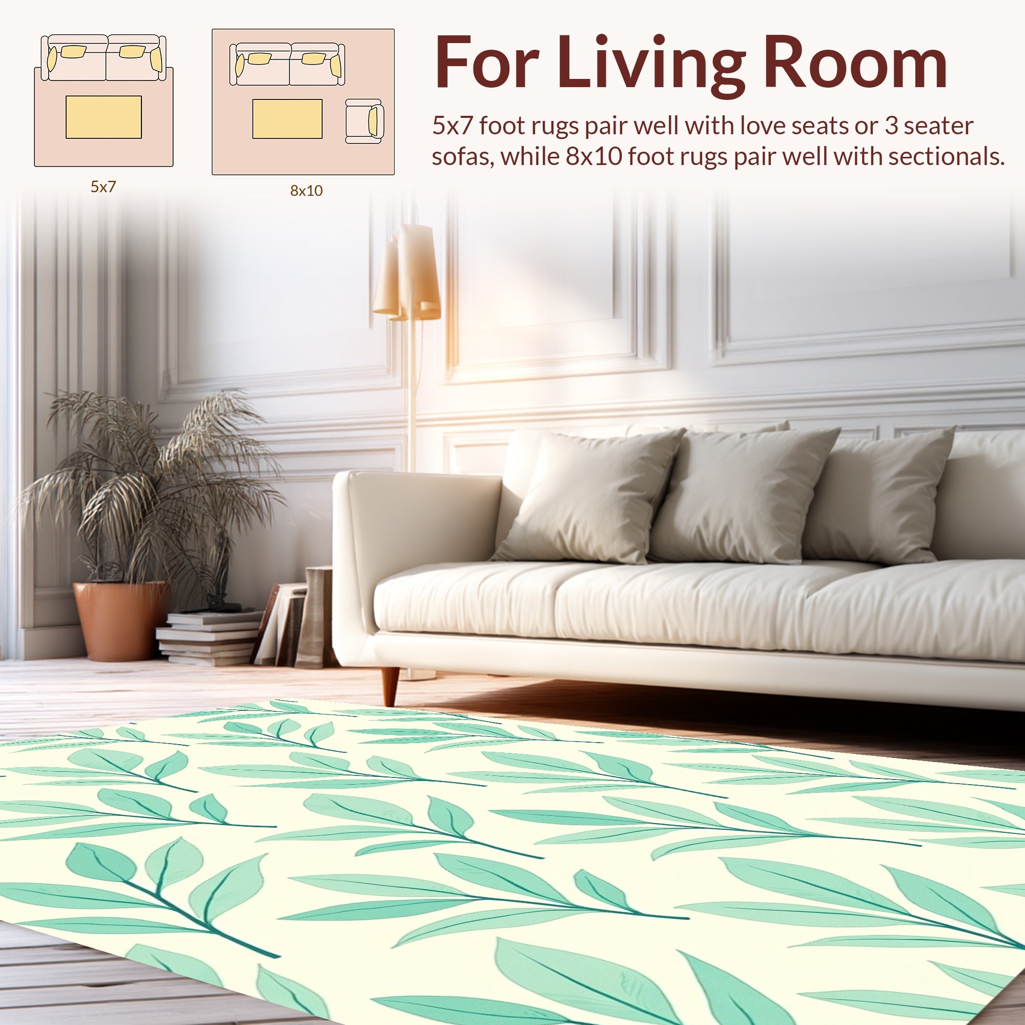 Mint Leaf Patterned Tropical Rug