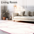 White Pink Veined Marble Pattern Rug