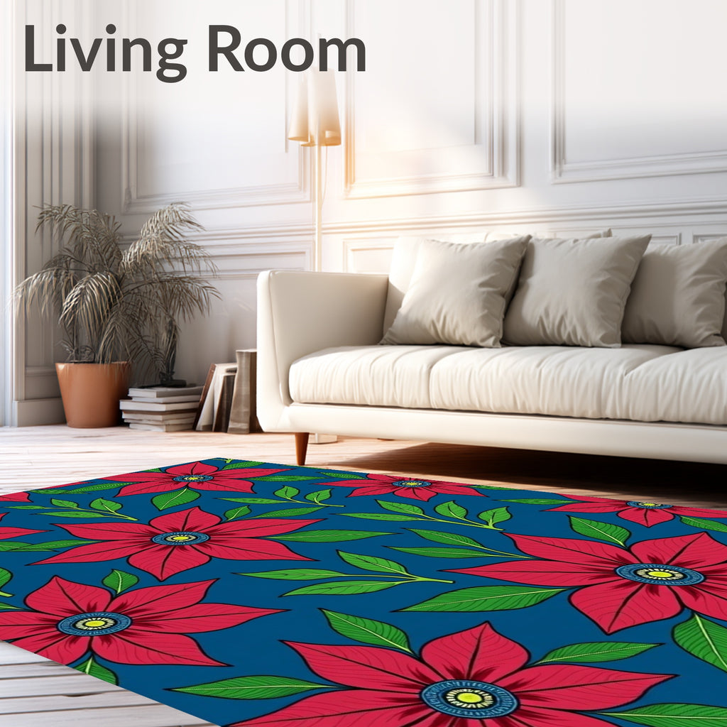 Vibrant Red Floral Patterned Rug