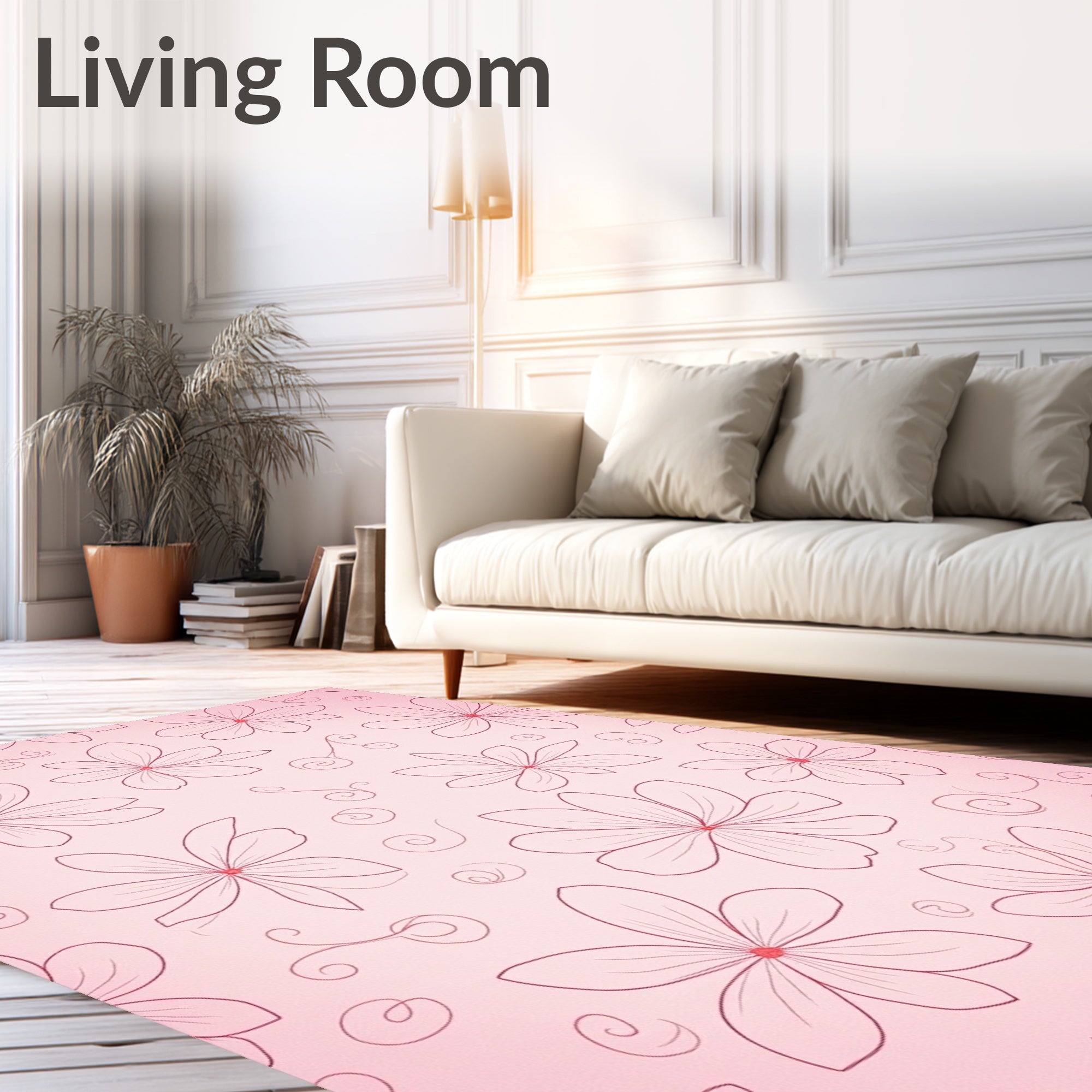 Pink Floral Swirl Outline Design Rug