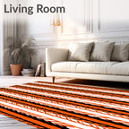 Bold Orange Black White Stripe Design Rug