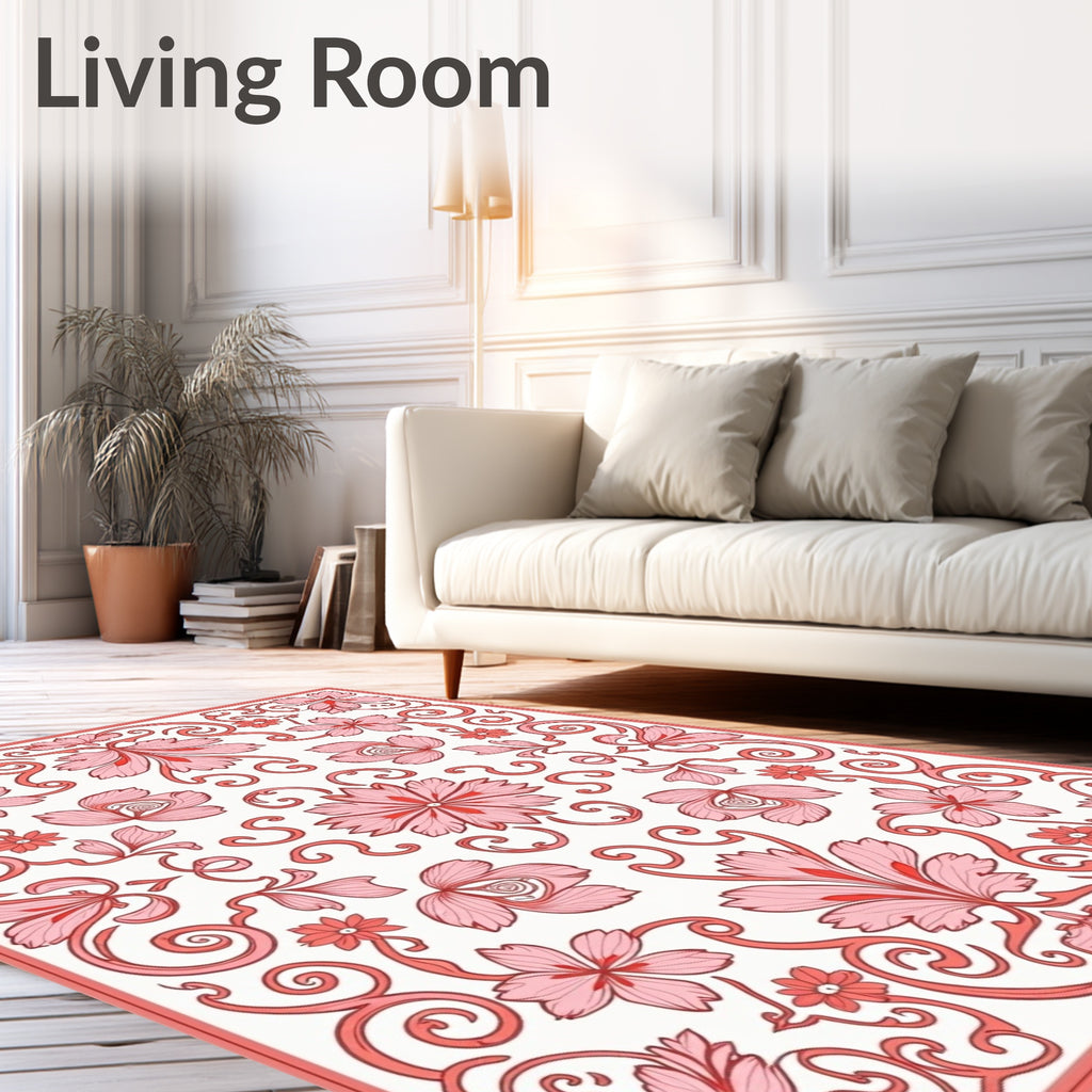 Pink Floral Swirl Pattern Rug