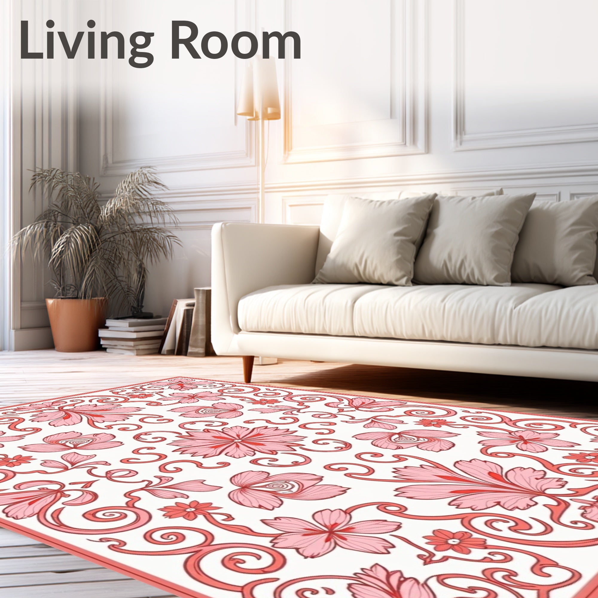 Pink Floral Swirl Pattern Rug