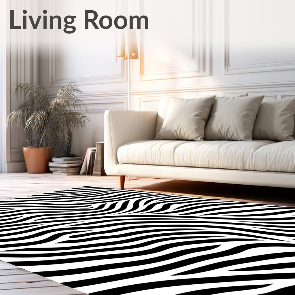 Bold Black White Stripe Pattern Rug