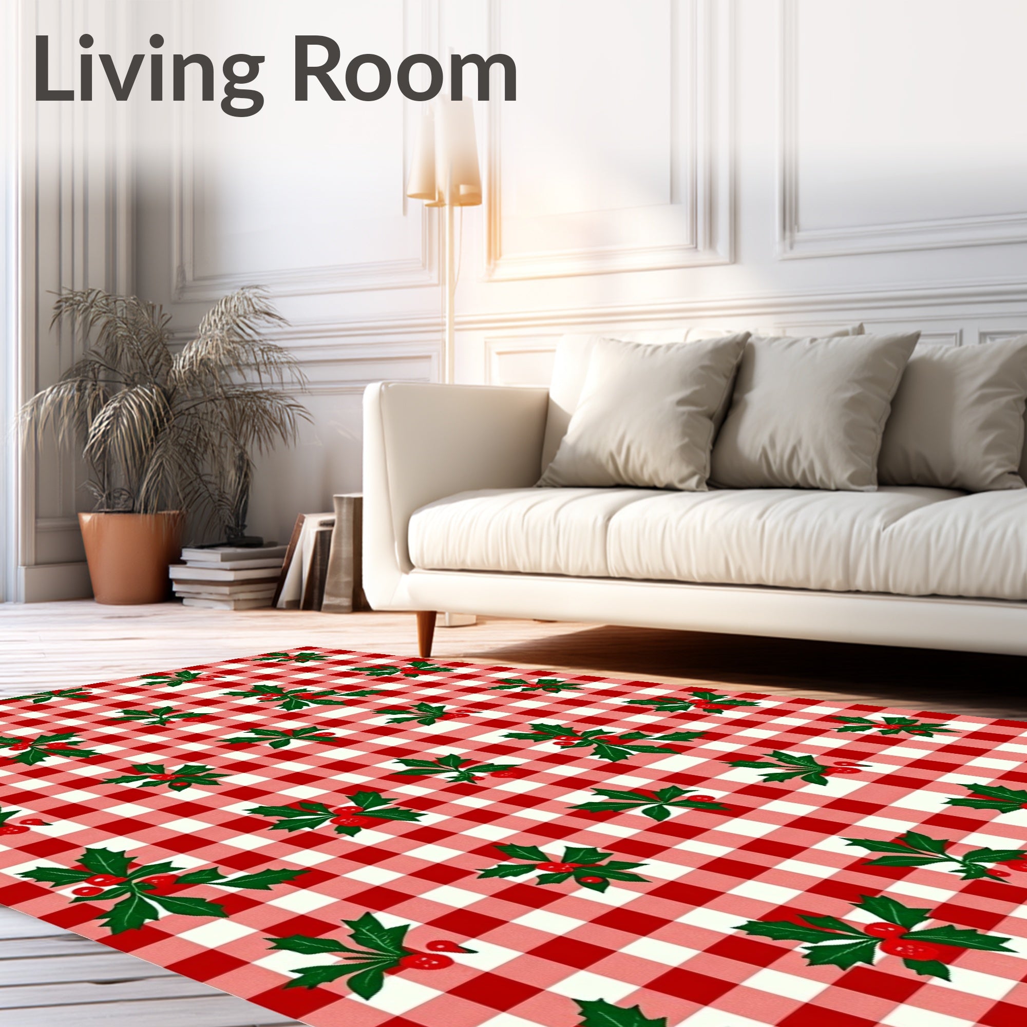 Red White Holly Berry Gingham Rug