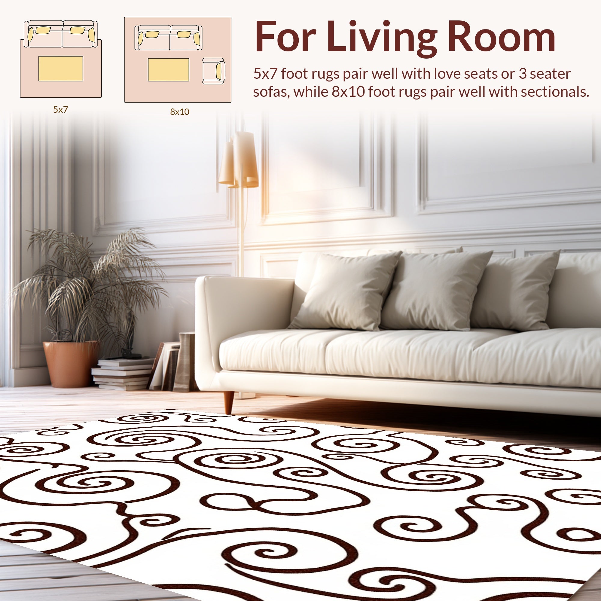 Dark Swirls White Abstract Organic Pattern Rug