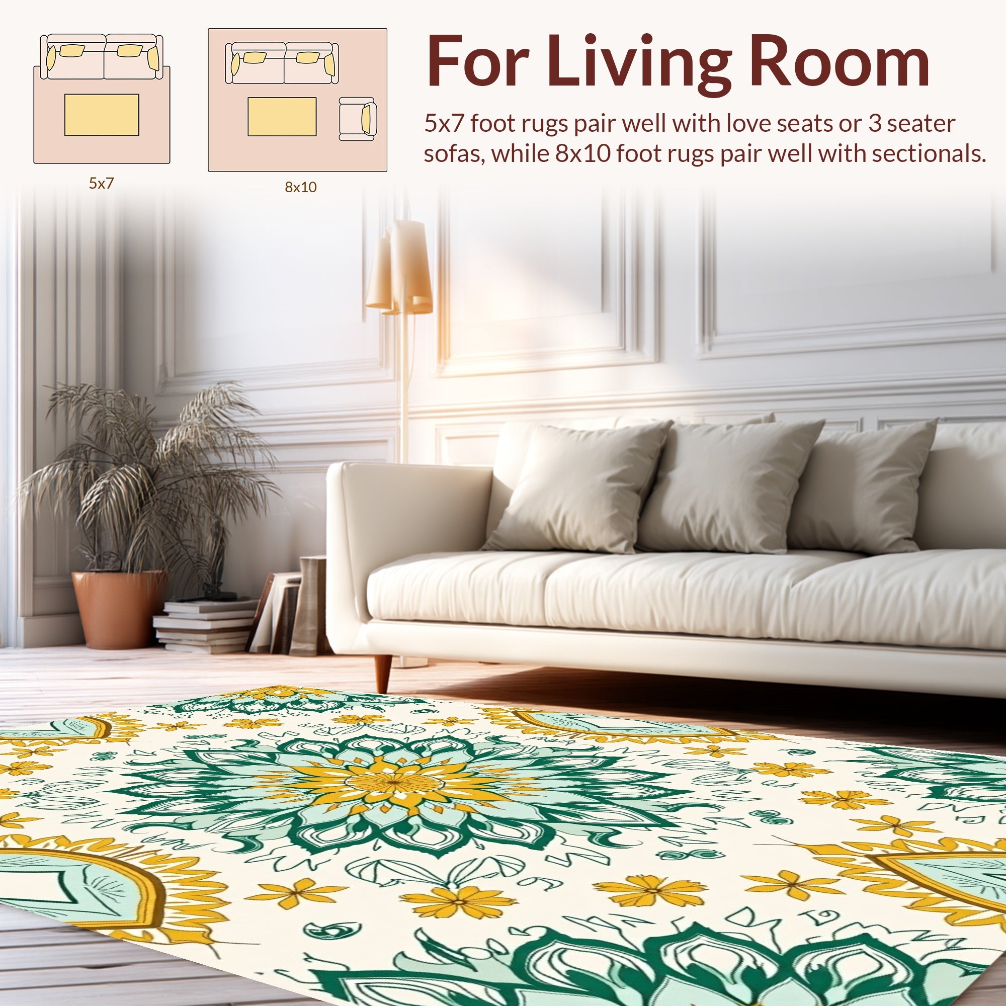 Ornate Teal Yellow Sunburst Pattern Rug