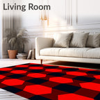 Bold Red Black Geometric Pattern Rug