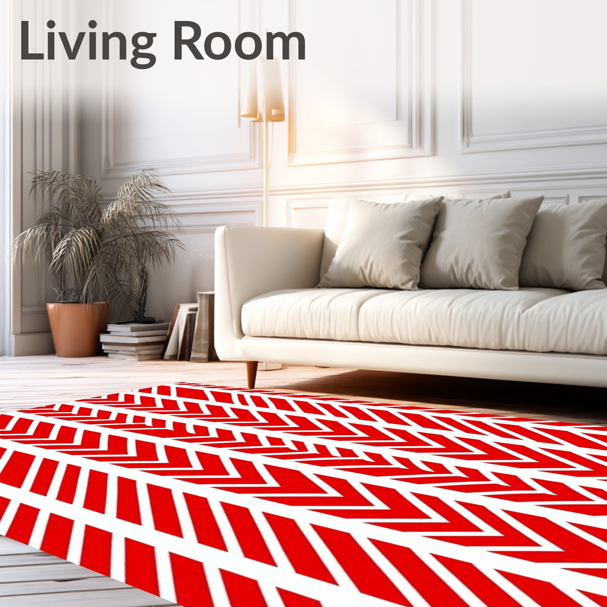 Red White Chevron Stripe Pattern Rug
