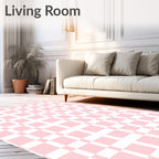 Soft Pink White Checkered Pattern Rug