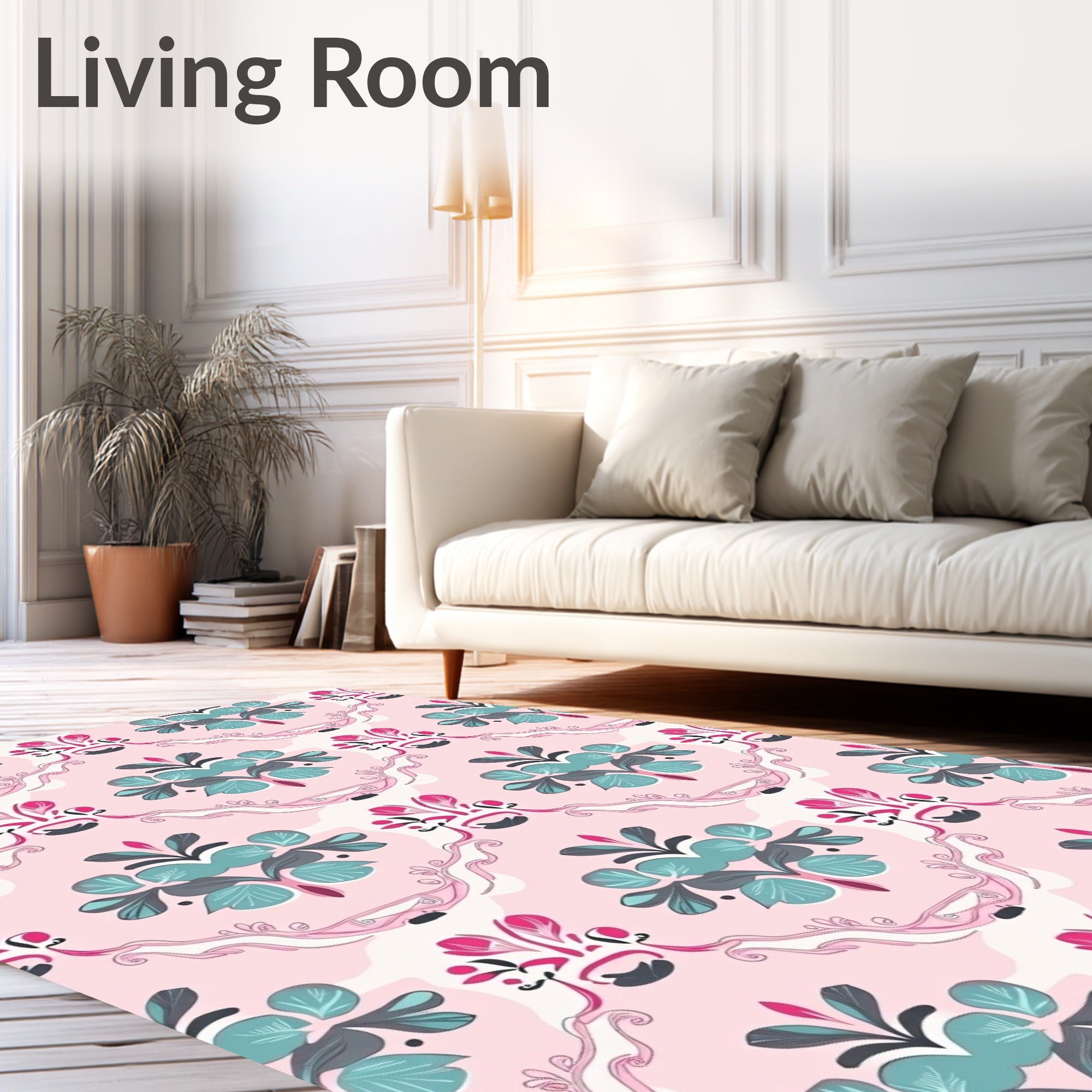 Pink Floral Scroll Decorative Pattern Rug