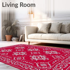 Bold Red White Medallion Pattern Rug