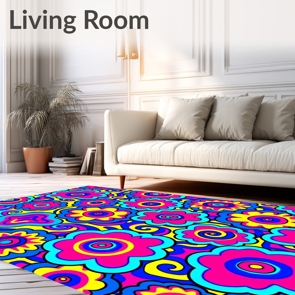 Psychedelic 60s Whimsical Flower Pattern Rug