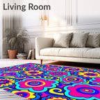 Psychedelic 60s Whimsical Flower Pattern Rug