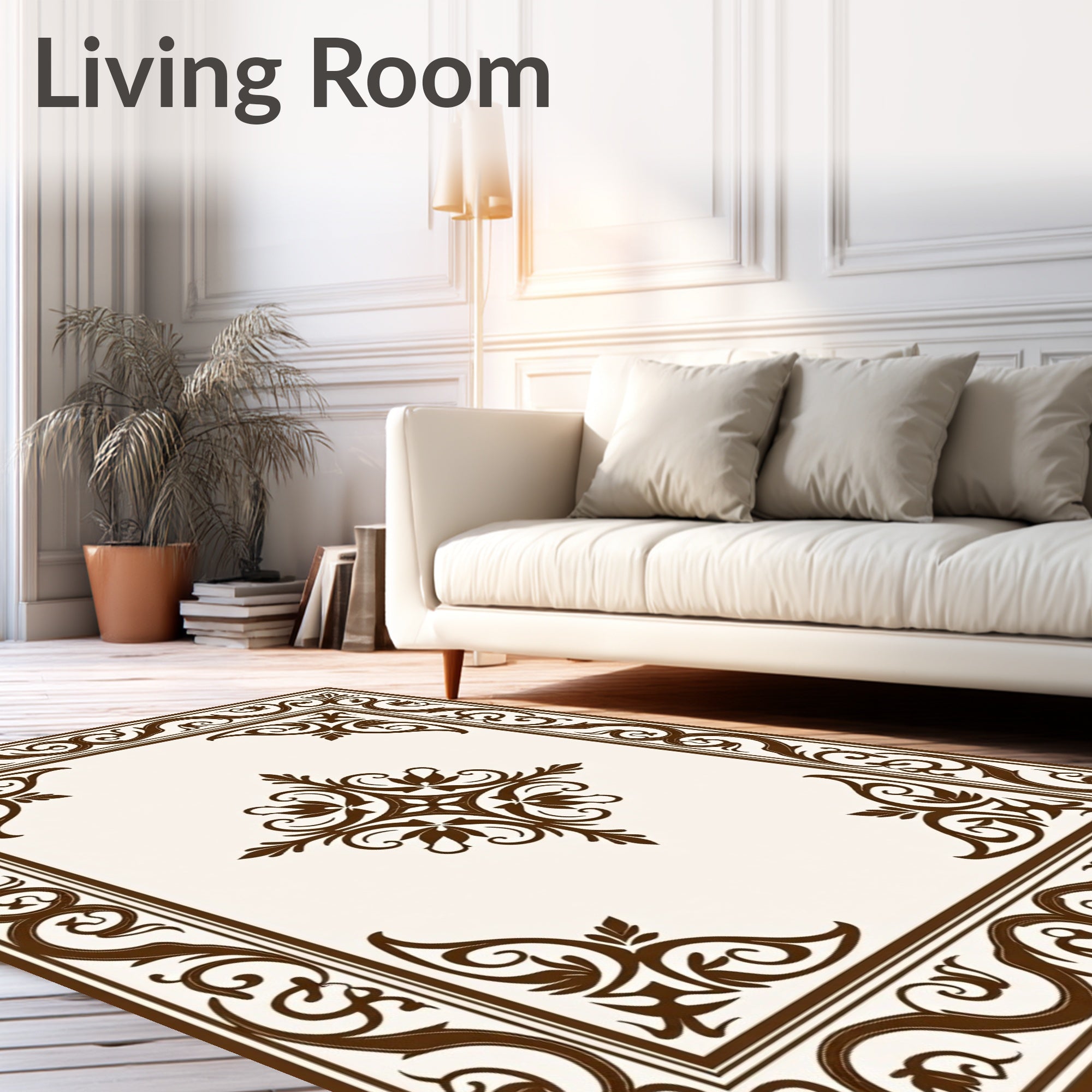 Traditional Brown Floral Scroll Rug