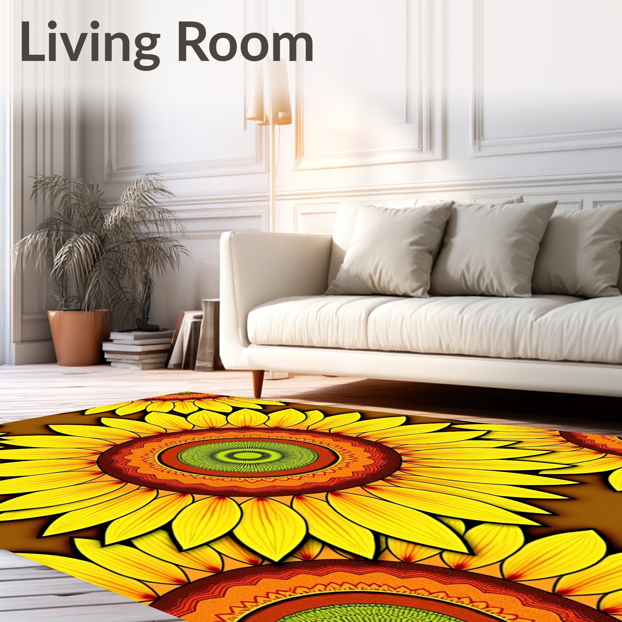Vibrant Sunburst Mandala Pattern Rug