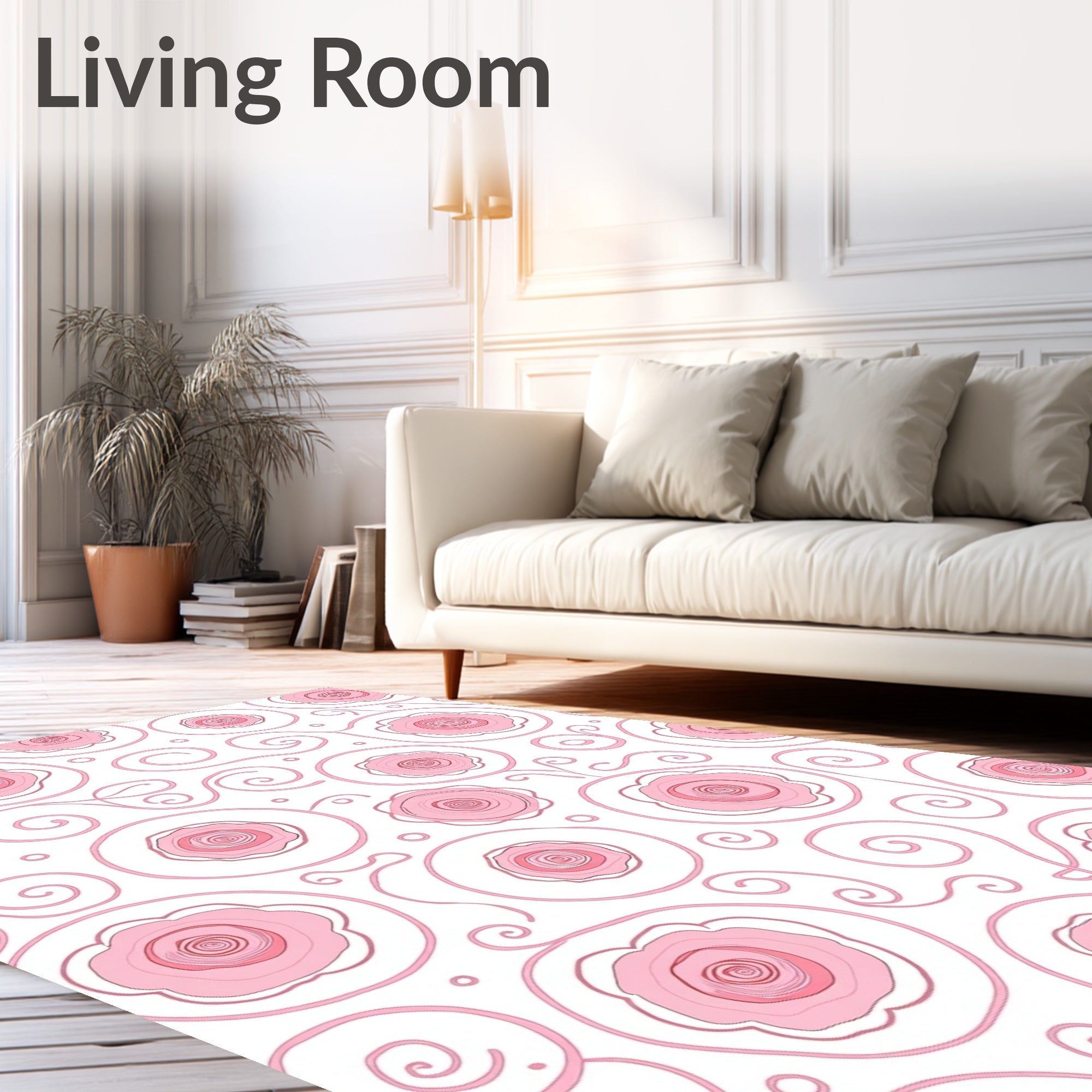 Pink Roses Swirls Design Rug