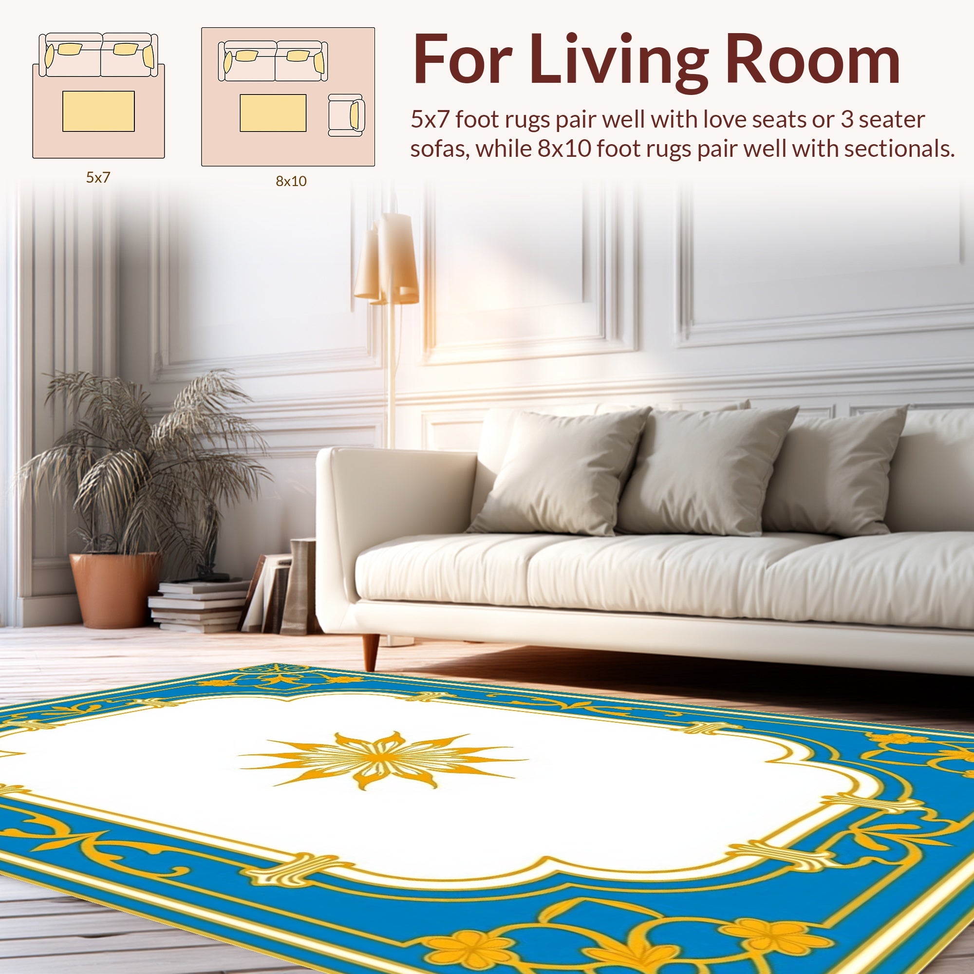 Azure Gold Floral Arch Design Rug