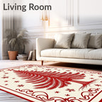 Traditional Red Christmas Tree Snowflake Rug