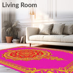 Vibrant Red Gold Mandala Border Design Rug