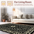 Ornate Black and White Swirl Pattern Rug