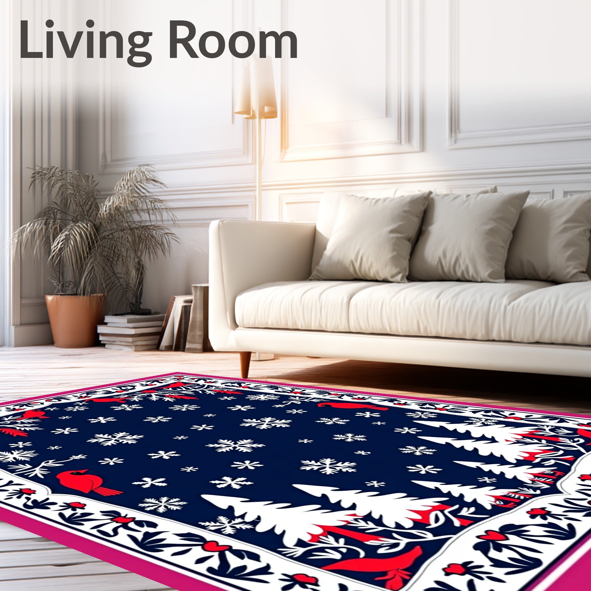 Crimson Cardinals Snowy Forest Border Rug