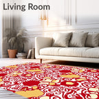 Red Yellow Swirl Paisley Pattern Rug