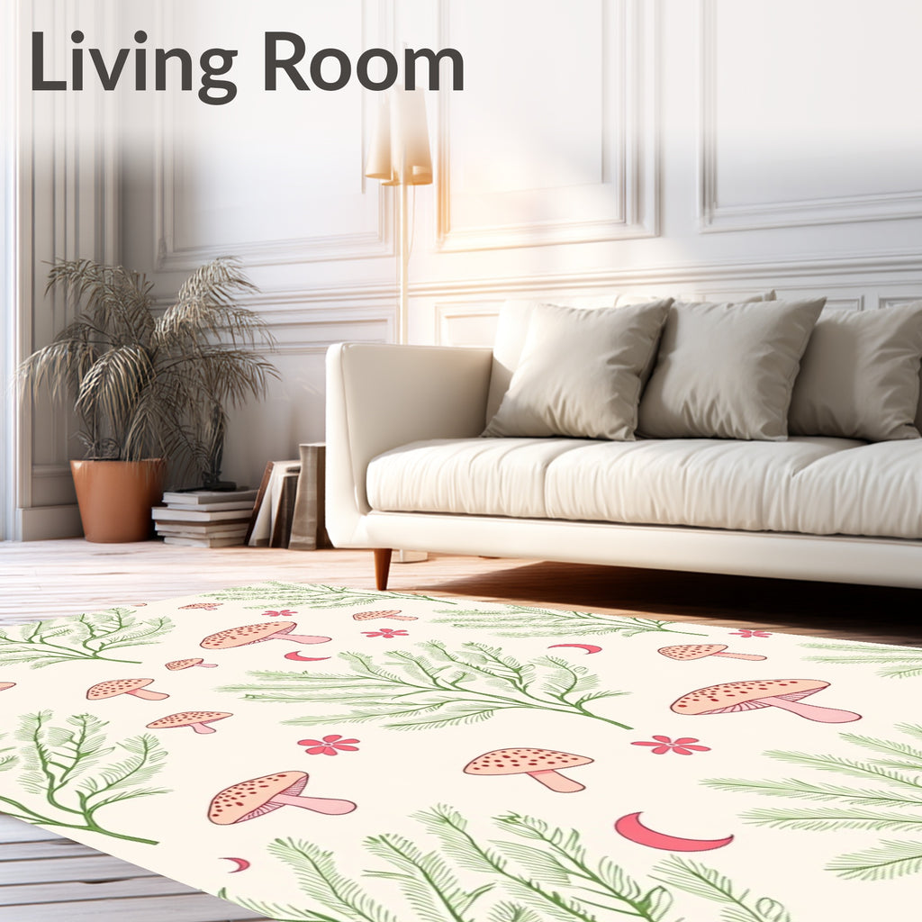 Whimsical Mushroom Floral Moon Pattern Rug
