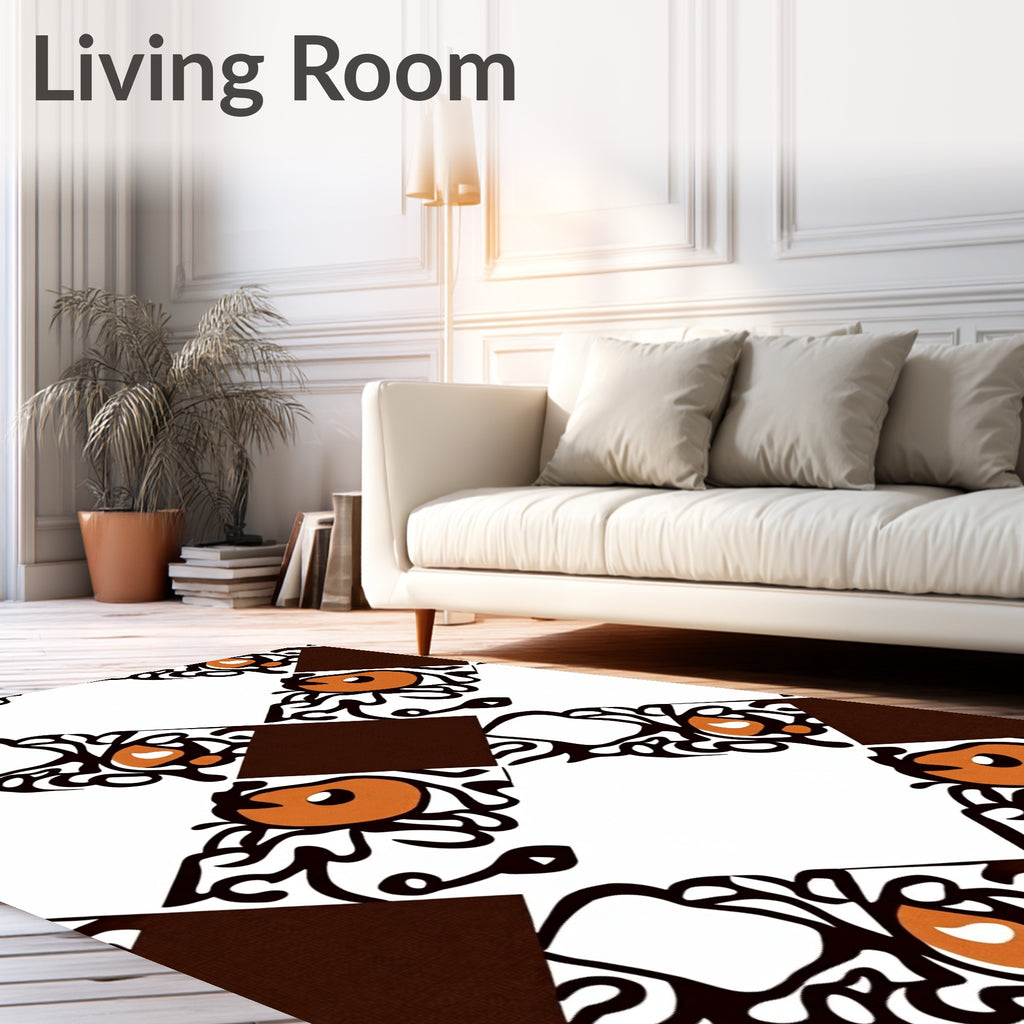 Abstract Orange Swirls Diamond Pattern Rug