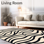 Cream Black Abstract Wavy Strokes Rug