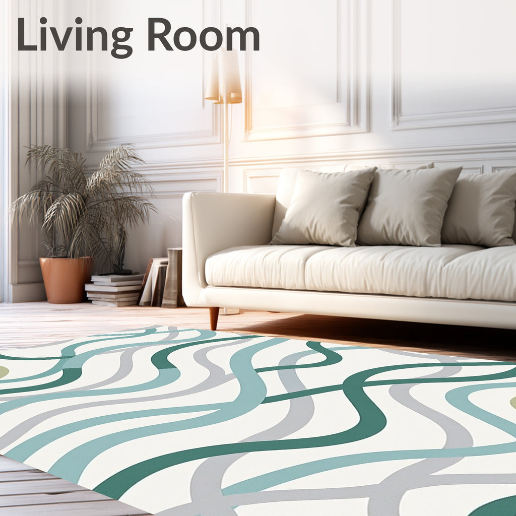Wavy Blue Green Flowing Pattern Rug