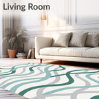 Wavy Blue Green Flowing Pattern Rug