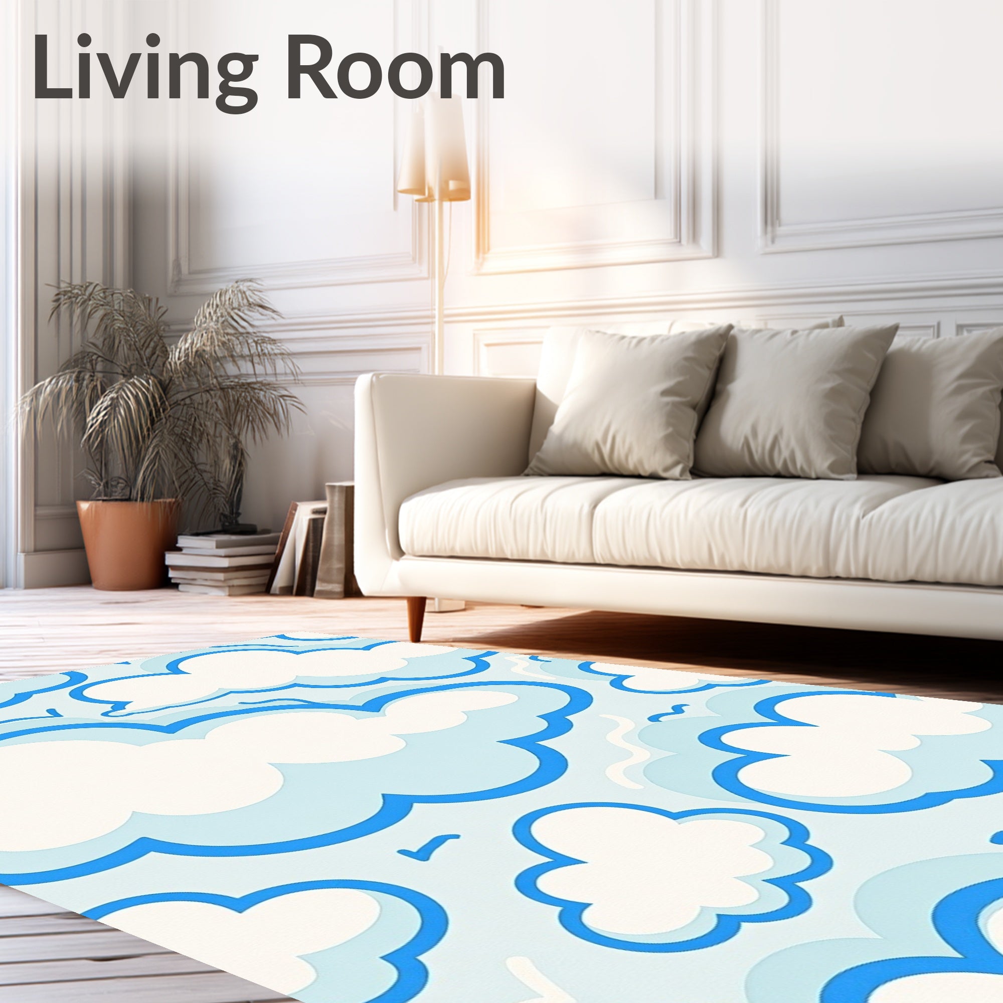 Whimsical Blue Cloud Pattern Rug