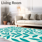 Teal Leaf Pattern Natural Texture Rug