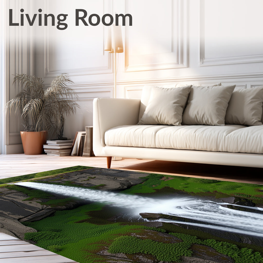 Majestic Waterfall Verdant Cliffs Rug