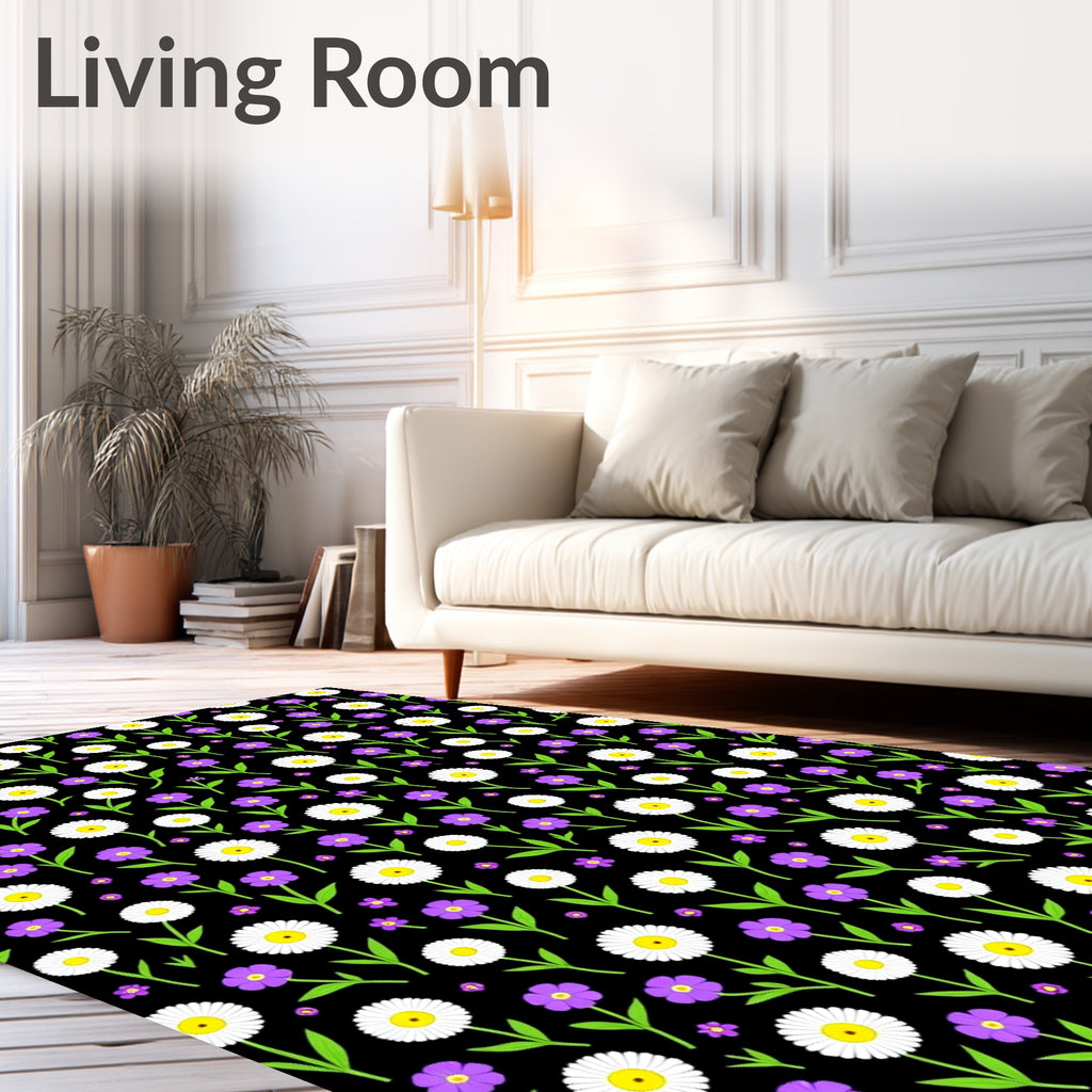 Whimsical Daisy Purple Flower Pattern Rug
