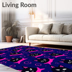 Cute Black Cats Pink Accents Pattern Rug