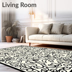 Elegant Black Floral Swirls Relief Rug