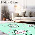 Cute Mint Character Floral Pattern Rug