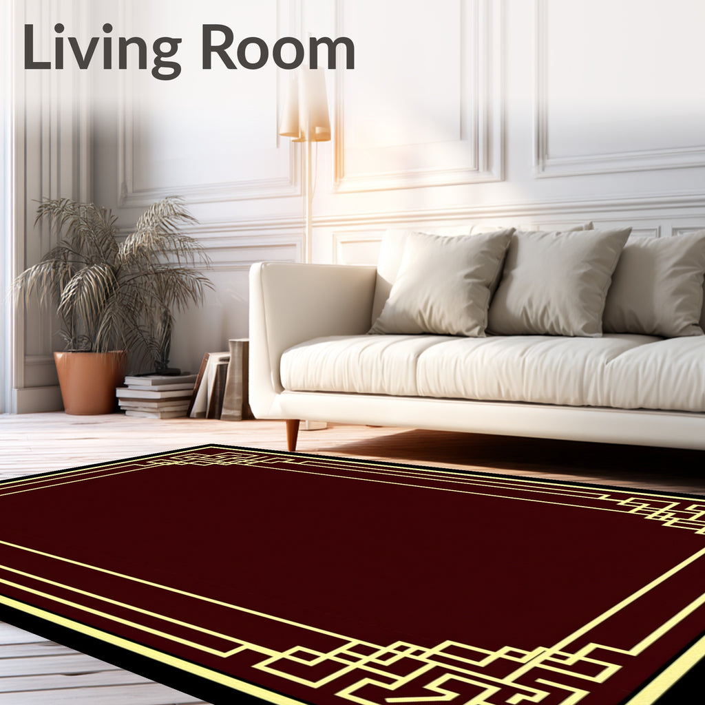 Art Deco Geometric Gold Border Rug