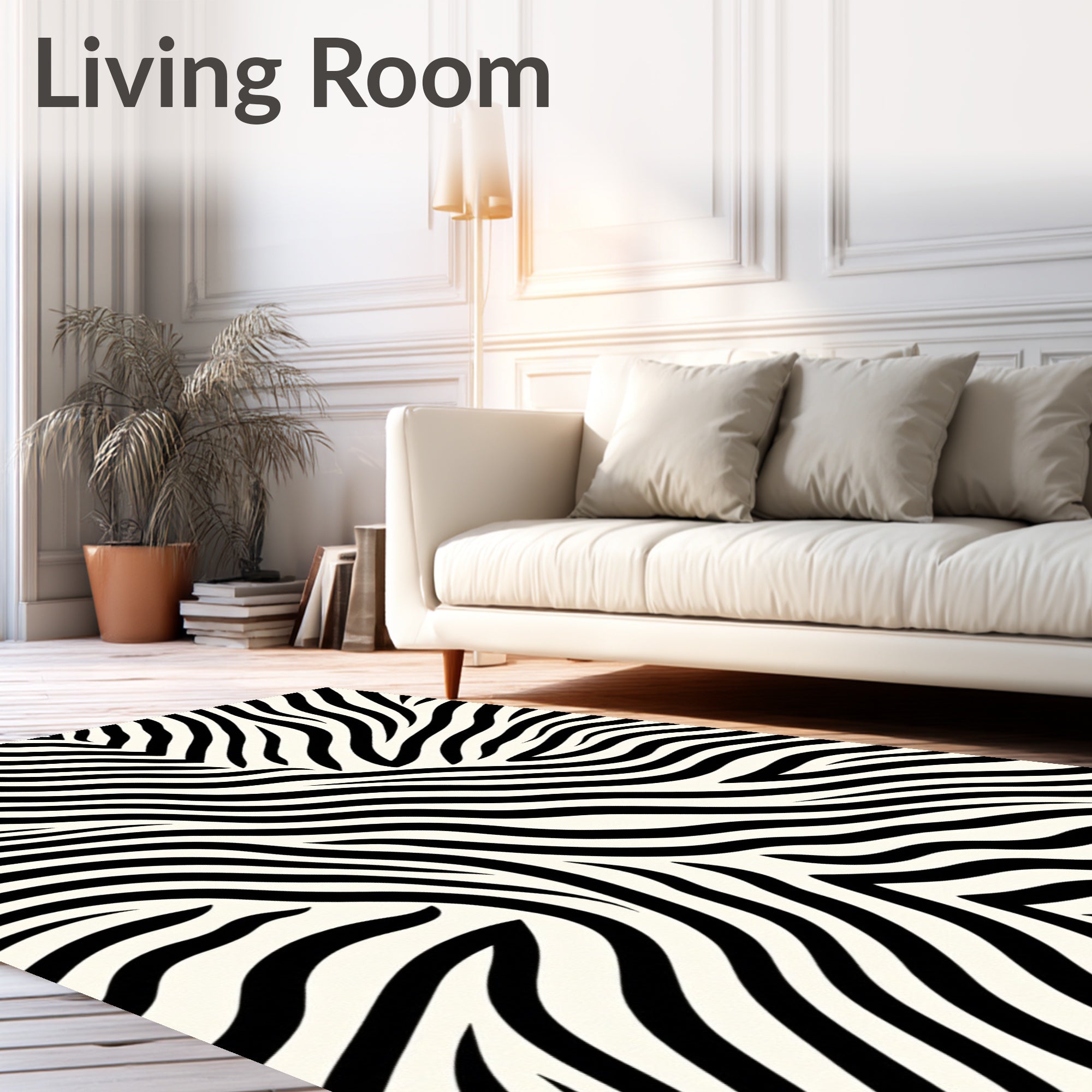 Black White Zebra Stripe Patterned Rug
