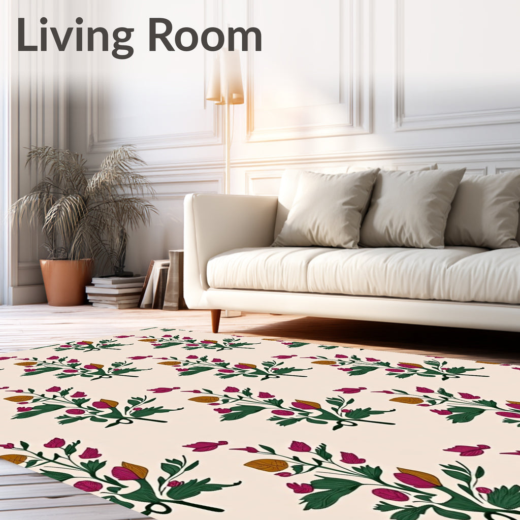 Delicate Floral Pattern with Burgundy Accents Rug