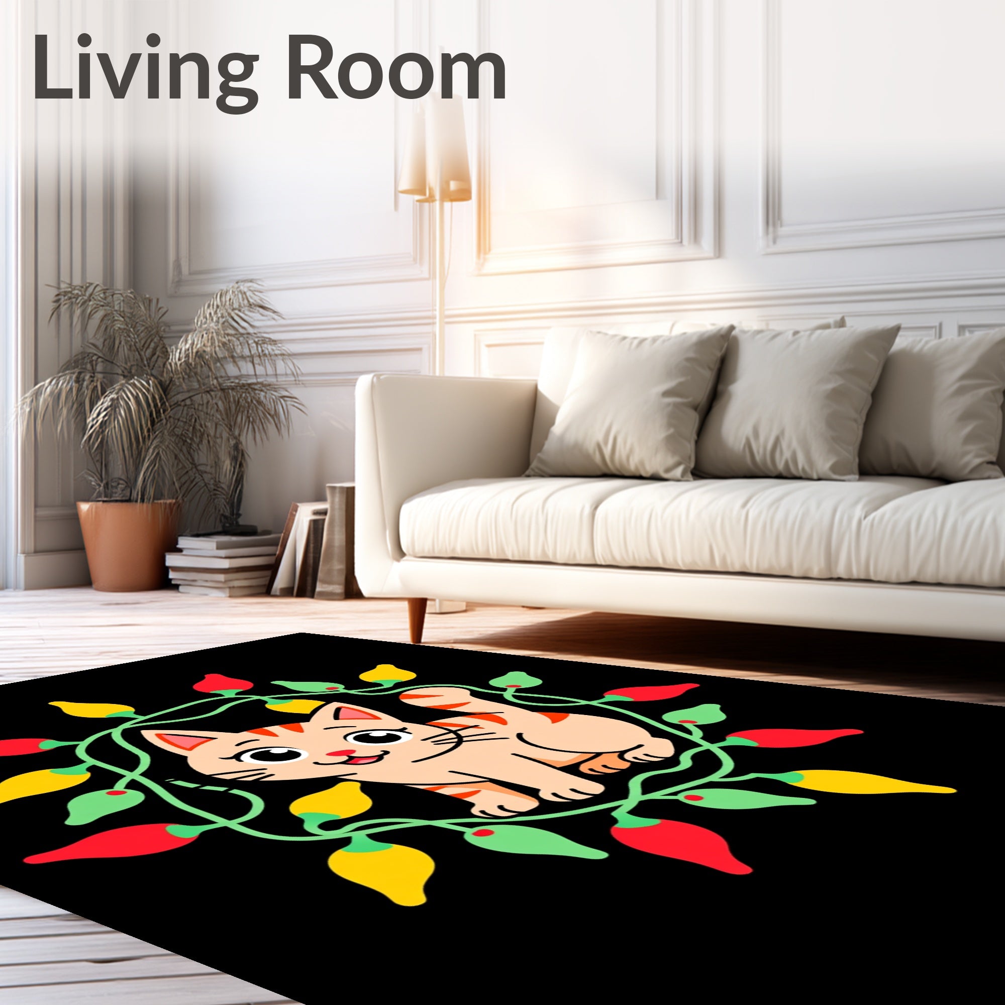 Cute Cat With Festive Lights Design Rug